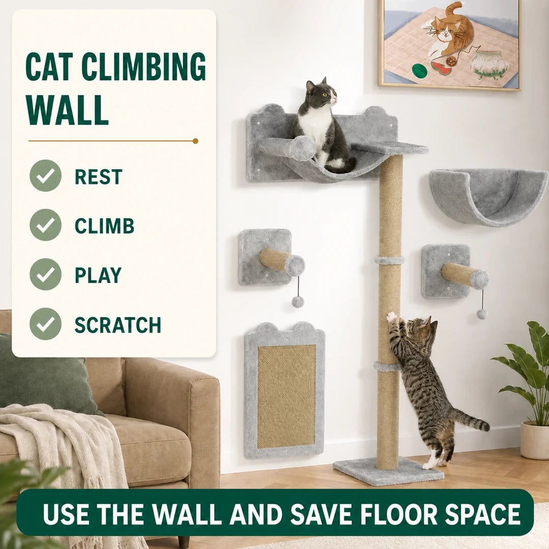 Four activities offered by the PawHut wall-mounted cat climbing set - Petifo