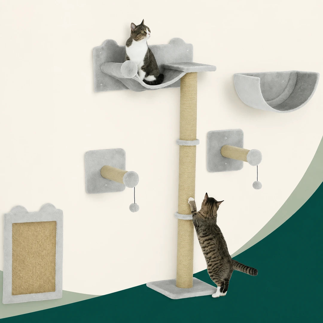PawHut wall-mounted cat climbing set complete product view - Petifo