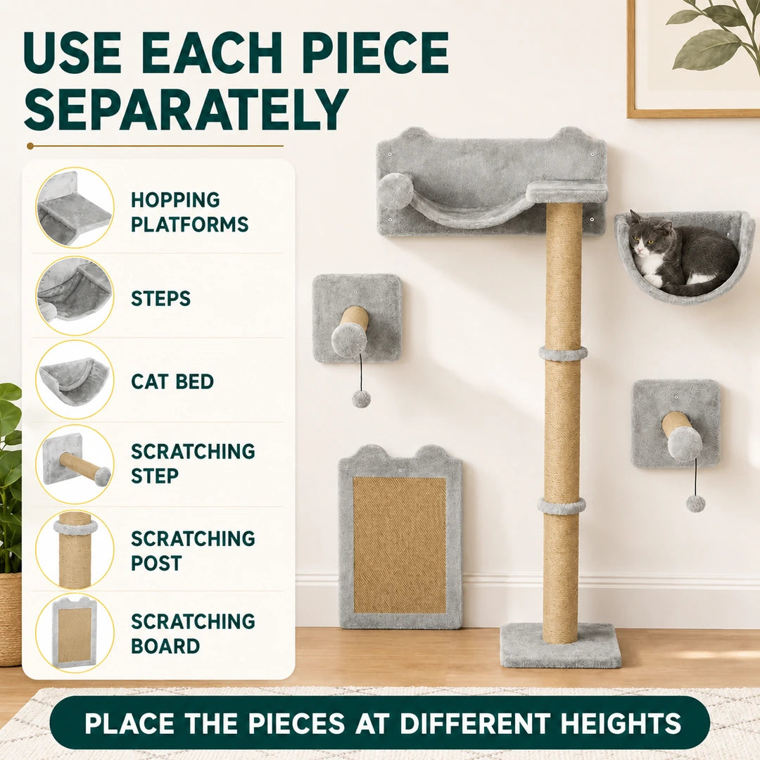 Separate components of the PawHut wall-mounted cat climbing set - Petifo