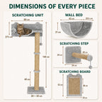 Dimensions of the PawHut wall-mounted cat climbing set - Petifo