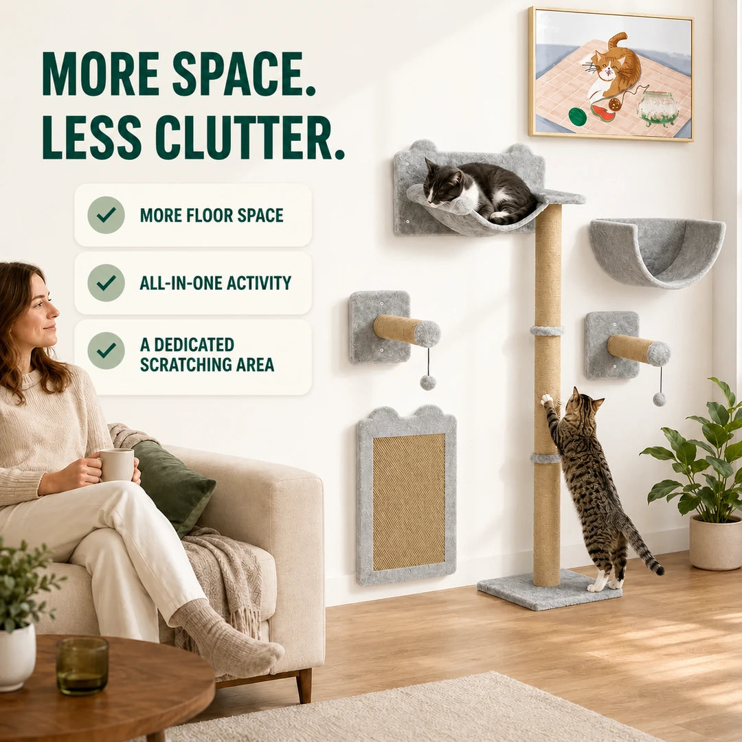 Space-saving benefits of the PawHut wall-mounted cat climbing set - Petifo