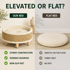 PawHut elevated seagrass pet bed compared with a flat bed - Petifo