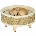 PawHut woven seagrass pet bed with a small dog - Petifo