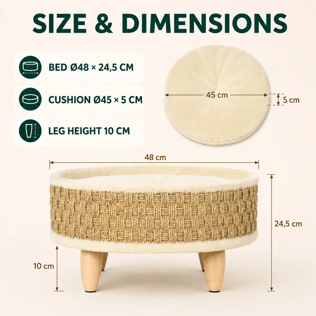 Dimensions of the PawHut woven seagrass pet bed and cushion - Petifo