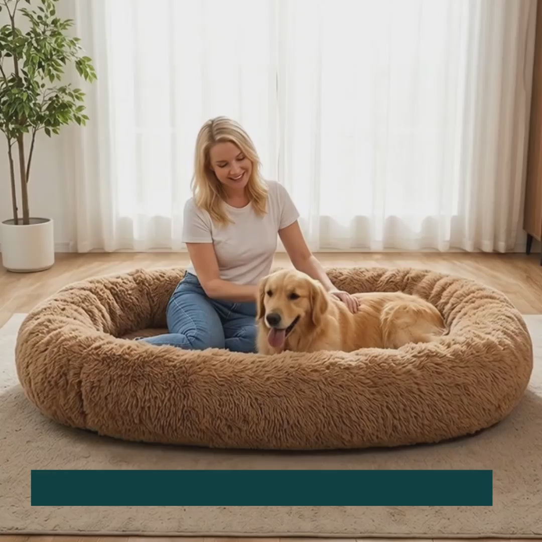 CozyCloud oversized dog bed shared by a person and dog - Petifo
