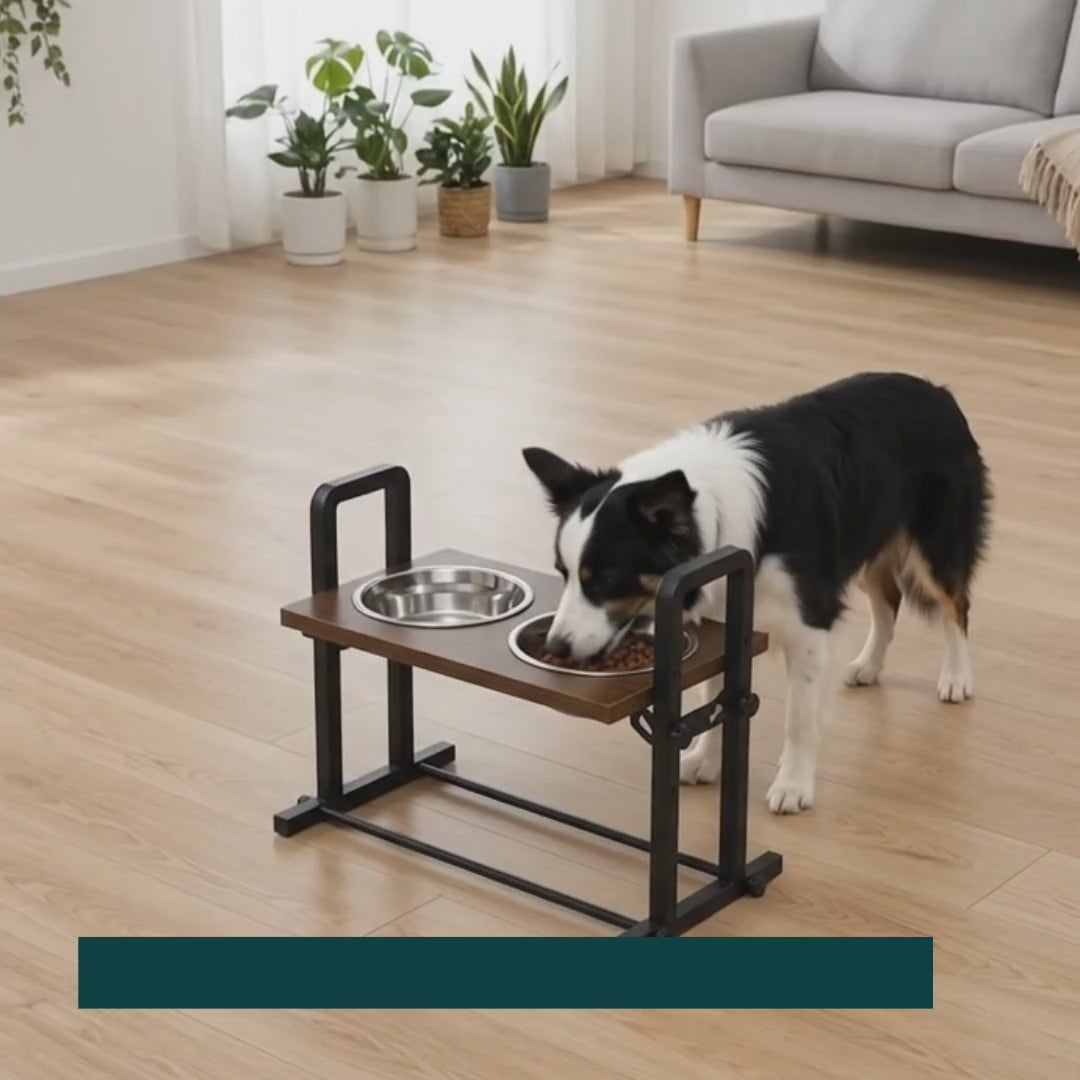 Dog eating from tilted PawHut raised bowls - Petifo