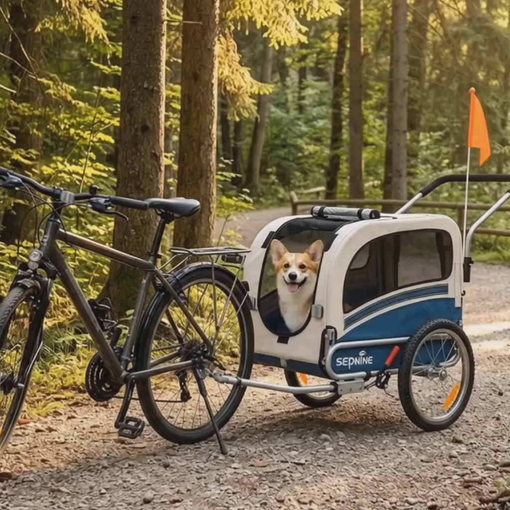 SEPNINE 2-in-1 bike trailer carrying a large dog - Petifo