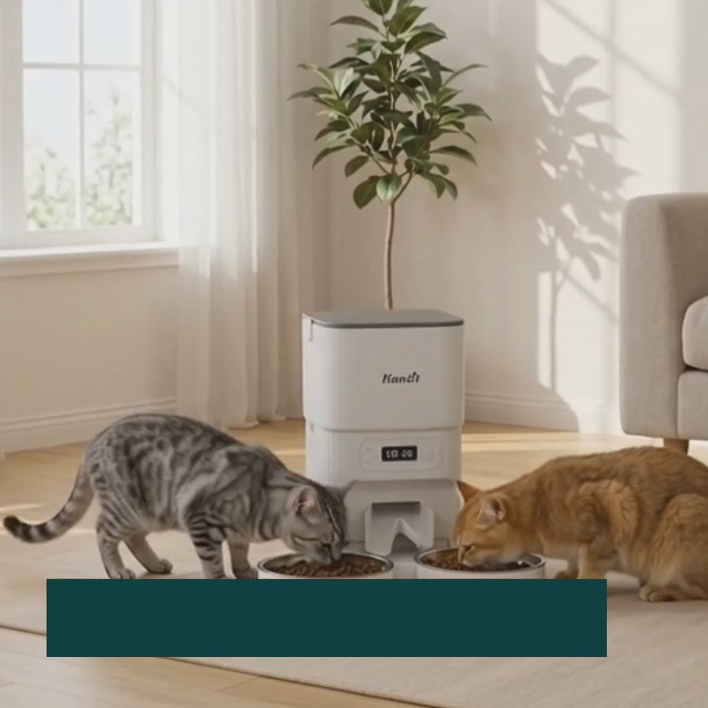 PawHut dual-bowl automatic feeder dispensing food for two pets - Petifo