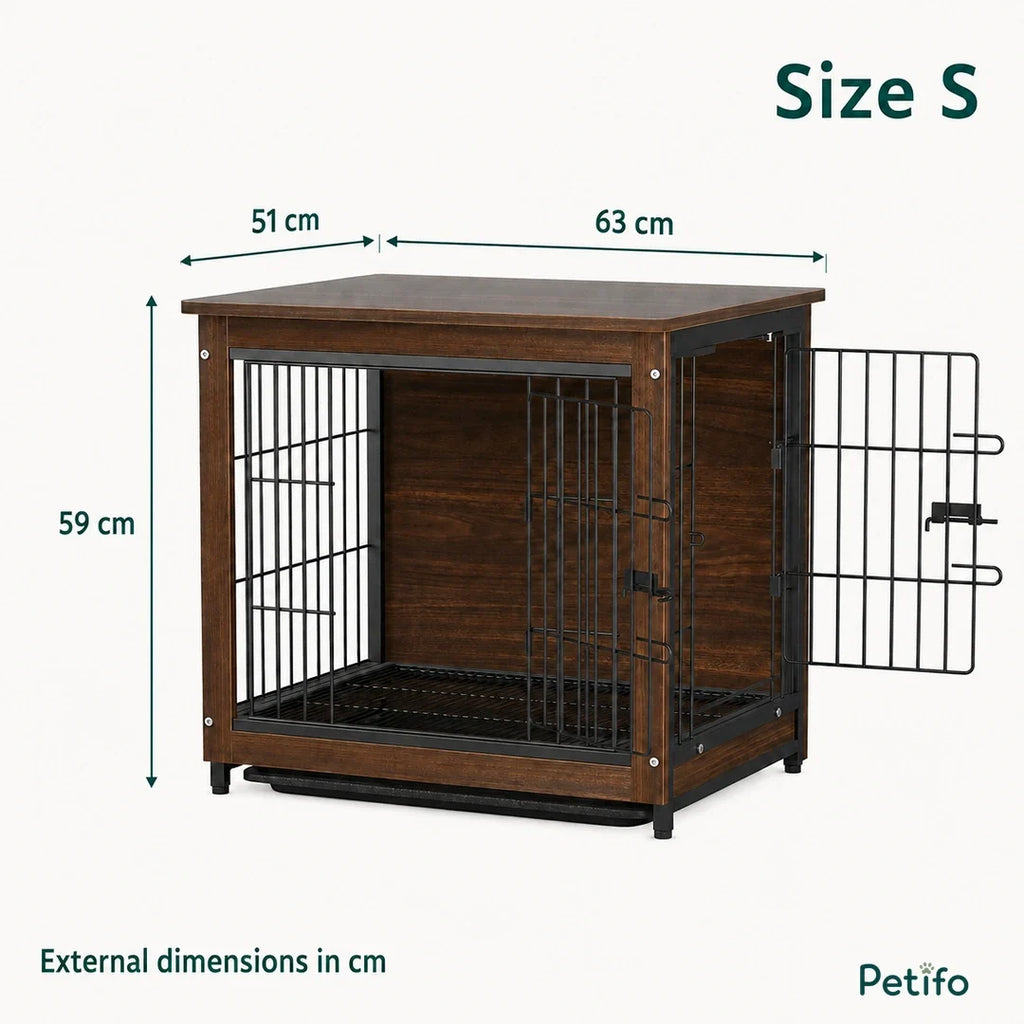 Side Table with Built-In Dog Crate, size S: 63 × 51 × 59 cm external dimensions - Petifo
