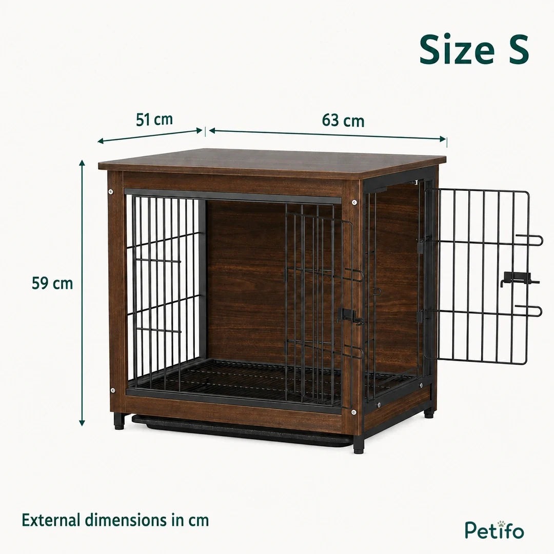Side Table with Built-In Dog Crate, size S: 63 × 51 × 59 cm external dimensions - Petifo