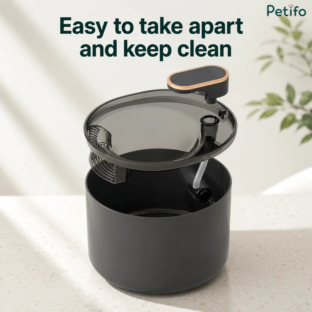 Petifo dog water fountain top tray detaching for easy cleaning and maintenance